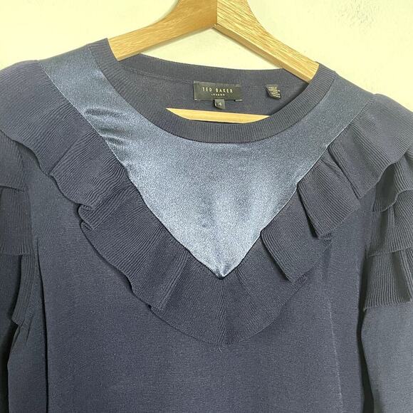 TED‎ BAKER London Hellgar Satin Contrast Ruffle Sweater Size 4 - Picture 7 of 10